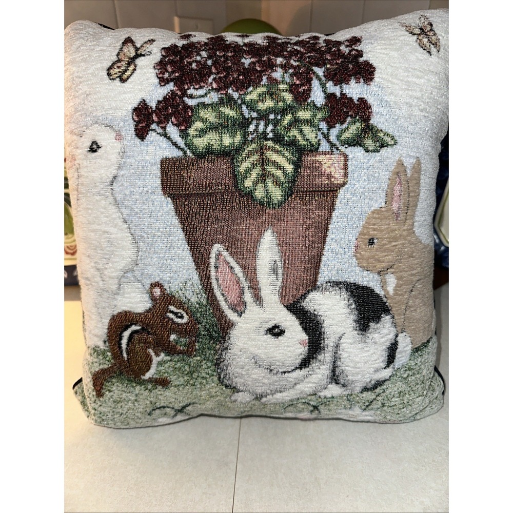 Spring Pillow: Square Tapestry Bunnies, Rabbits 🐇, Daisys, Chipmunk, Butterfly
